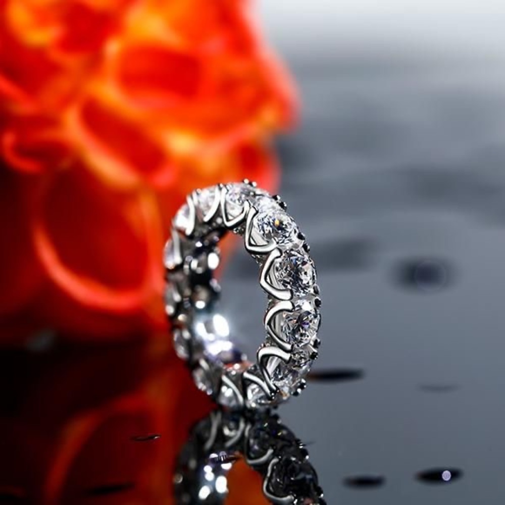 Eternity Round Created White Sapphire Wedding Band 925 Sterling Silver